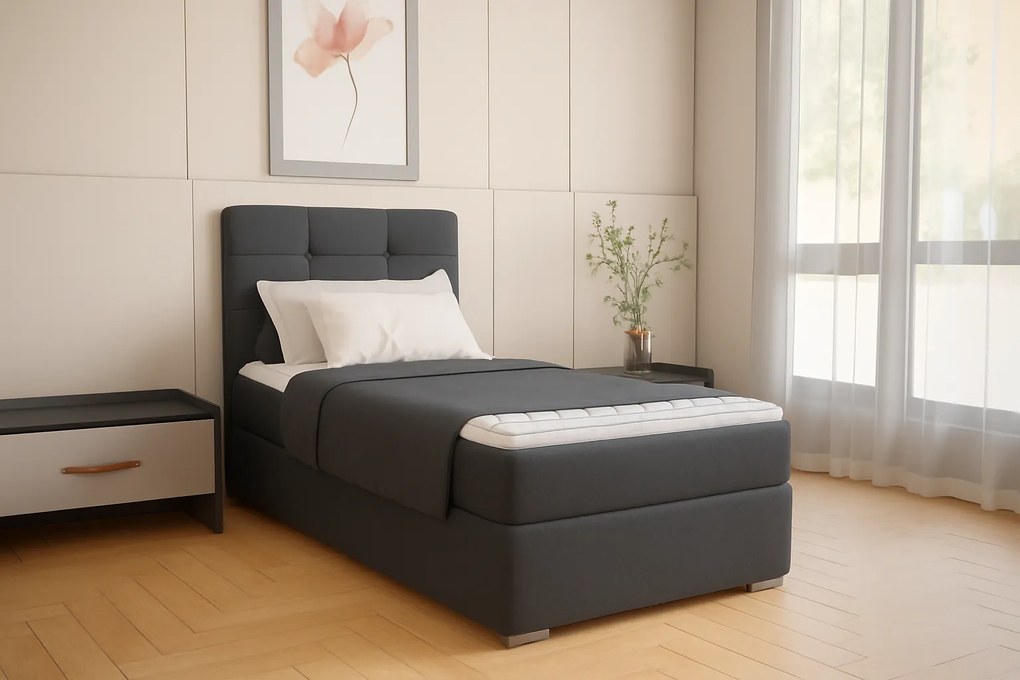 Czarne łóżko jednoosobowe Bruno 100cm, nowoczesny design pasujący do każdej sypialni, wygodny materac oraz schowek, Cosmic 100
