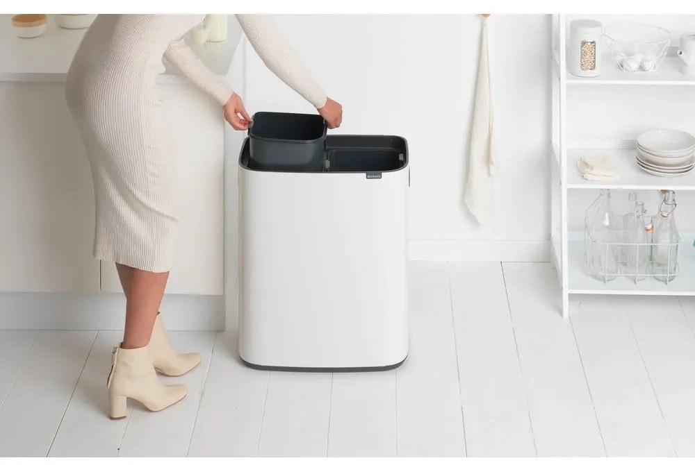 Biały stalowy kosz na śmieci do segregacji odpadów otwierany na dotyk 60 l Bo Touch Bin – Brabantia