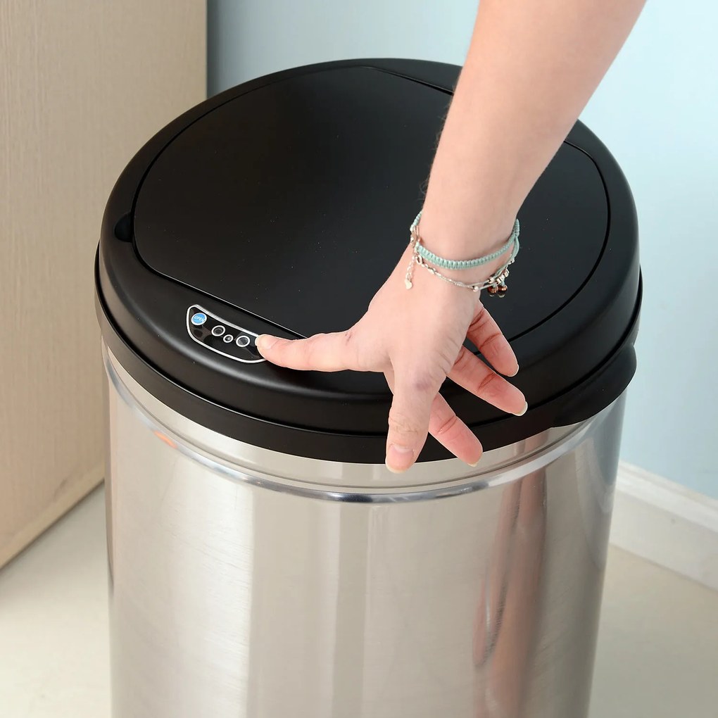 HOMCOM Kosz na Śmieci Automatyczny Stalowy 30L Czarno-Srebrny 30,5x51,5cm Elegancki i Funkcjonalny | Aosom PL