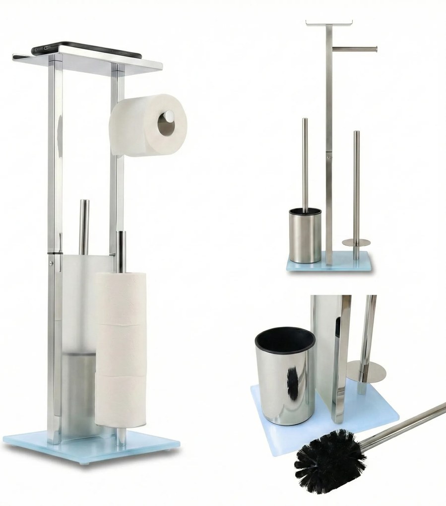 Stojak na papier toaletowy i szczotkę do WC z półką na telefon HYLLA,  65 cm