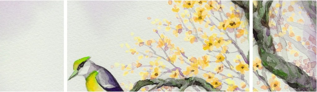 Obraz - Akwarelowy ptaszek na drzewie (170x50 cm)