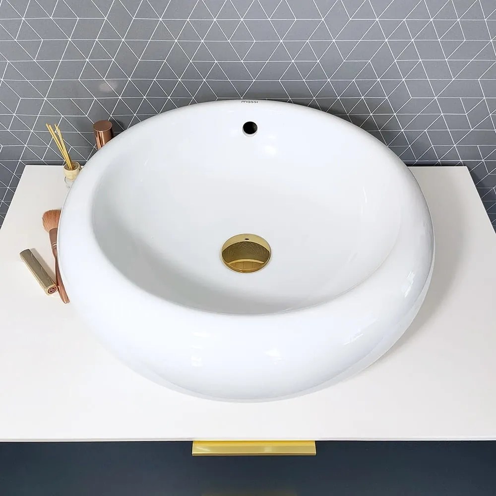 Umywalka ceramiczna nablatowa okrągła biała bez otworu na baterię 50 cm PLAKO