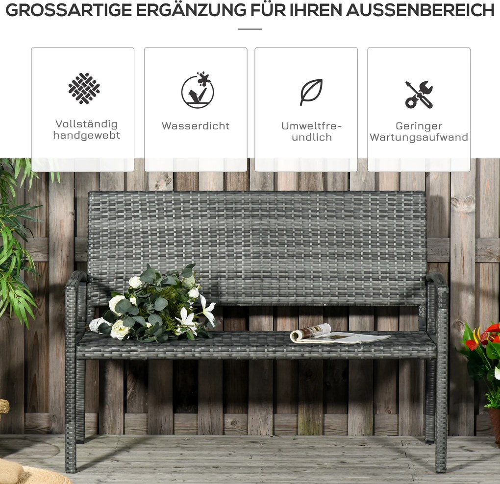 Outsunny Ławka Ogrodowa 2osobowa Styl Rattanowy Stalowa Konstrukcja do 320kg Wytrzymałość i Elegancja | Aosom PL