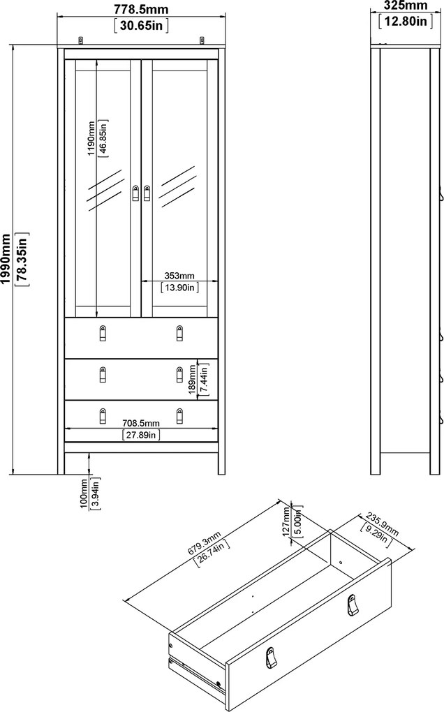 Dwudrzwiowa witryna z szufladami Madrid, kaszmir mat