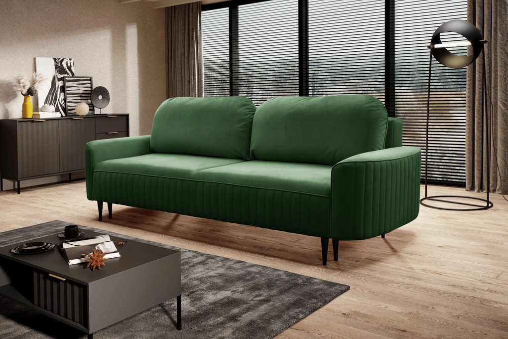 Masseno Sofa FILO z funkcją spania i pojemnikiem na pościel, Rozkładana sofa - Zielony, VELLUTO 10