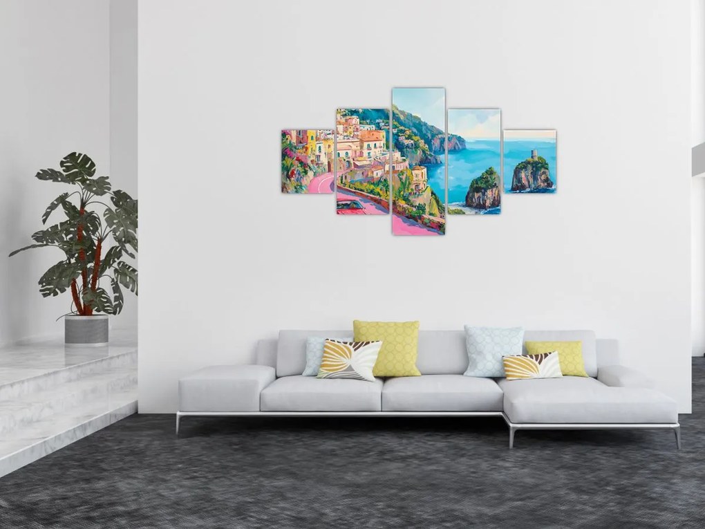 Obraz - Różowa droga przy wybrzeżu (125x70 cm)