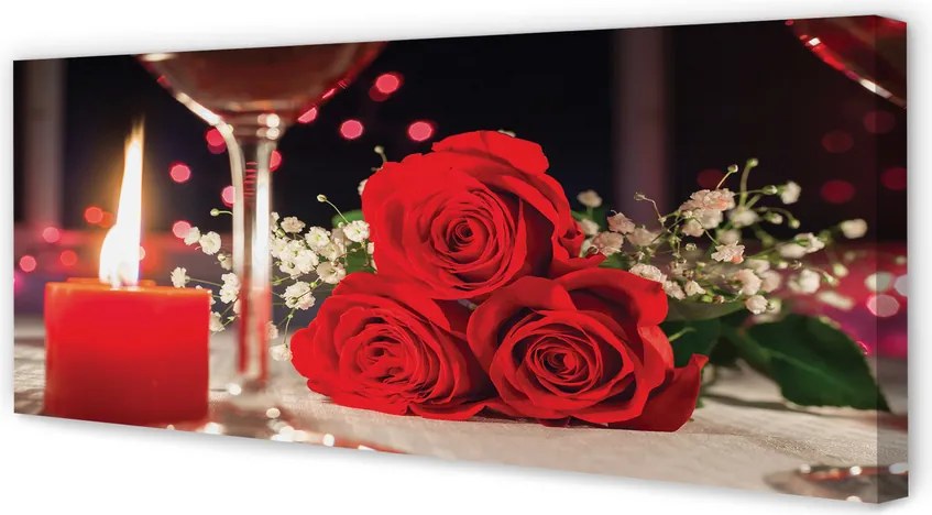 Zdjęcie na płótnie Róża, Świeca i Wino