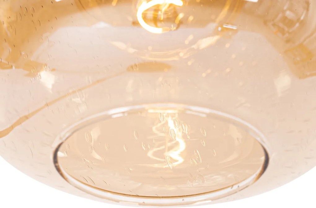 Inteligentna lampa podłogowa czarna z mosiądzem i bursztynowym szkłem z WiFi G95 - Zuzanna