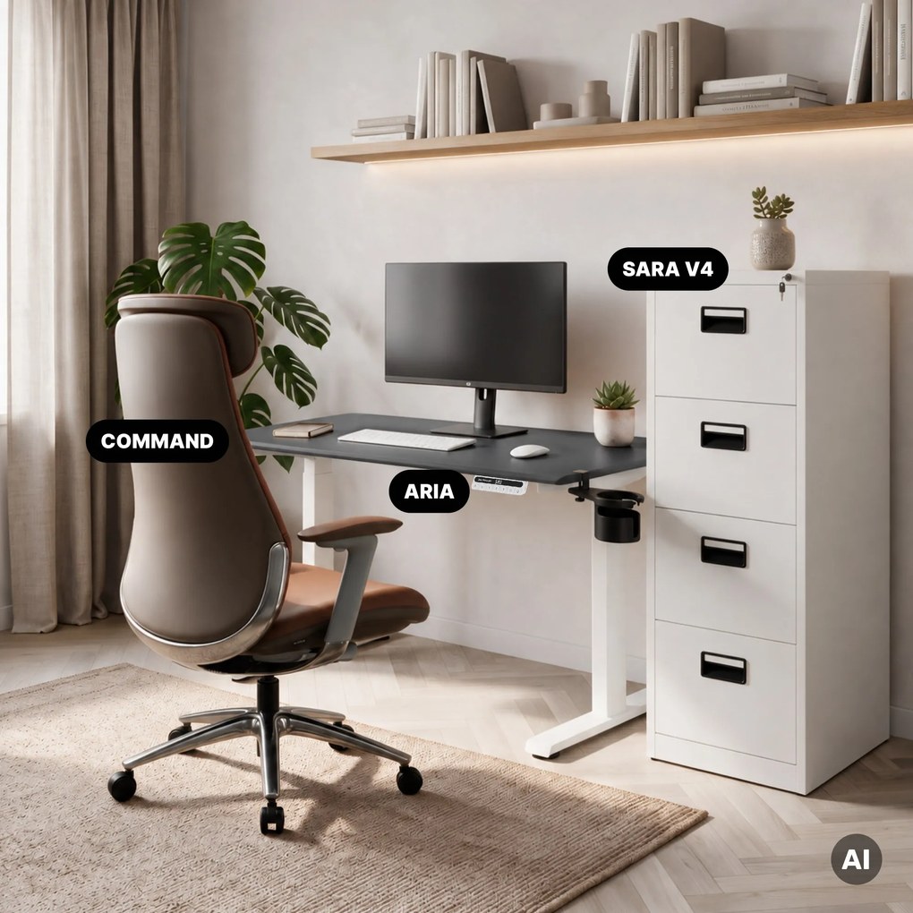 Biurko elektryczne z regulacją wysokości ergonomiczne biało-antracytowe,1200x600 mm: ARIA
