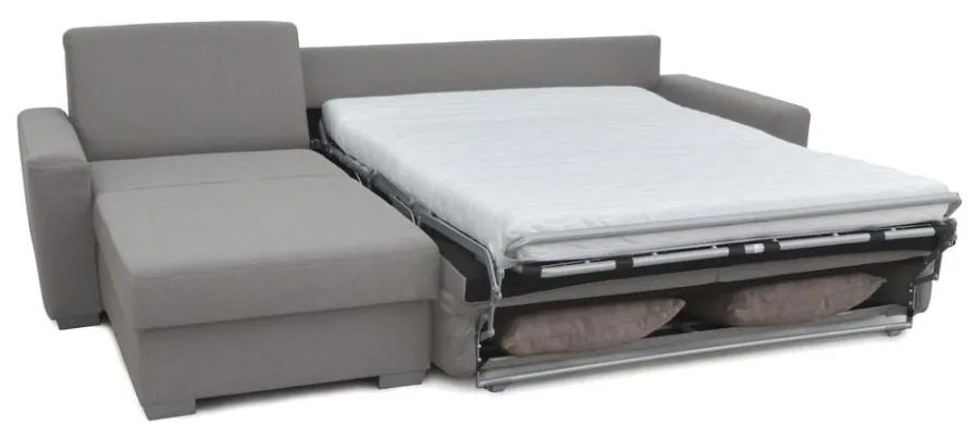 Rozkładany narożnik LEKA L, szary, z pojemnikiem, do codziennego spania