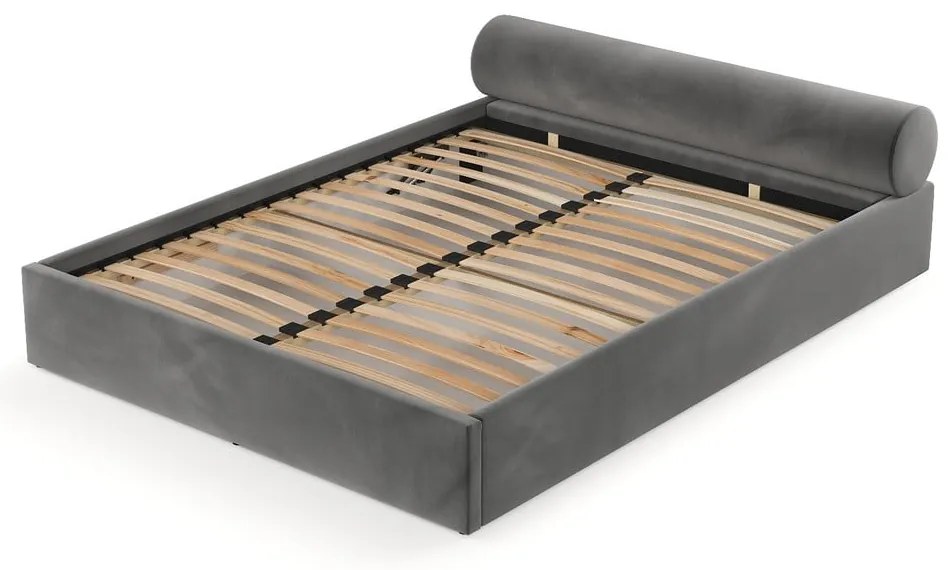 Ciemnoszare tapicerowane łóżko dwuosobowe ze schowkiem i stelażem 200x200 cm Solvo – Maison de Rêve