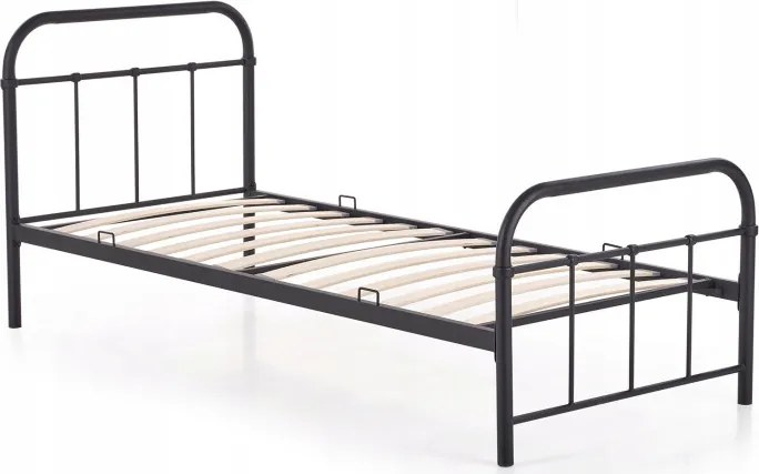 Łóżko Metalowe 90x200 cm ze Stelażem Jednoosobowe PABLO Metalowe Czarne