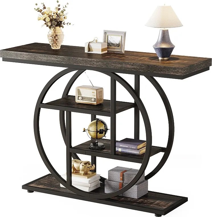 Konsola w stylu industrialnym, 105 cm, 4 poziomy, okrągła podstawa (czarna)