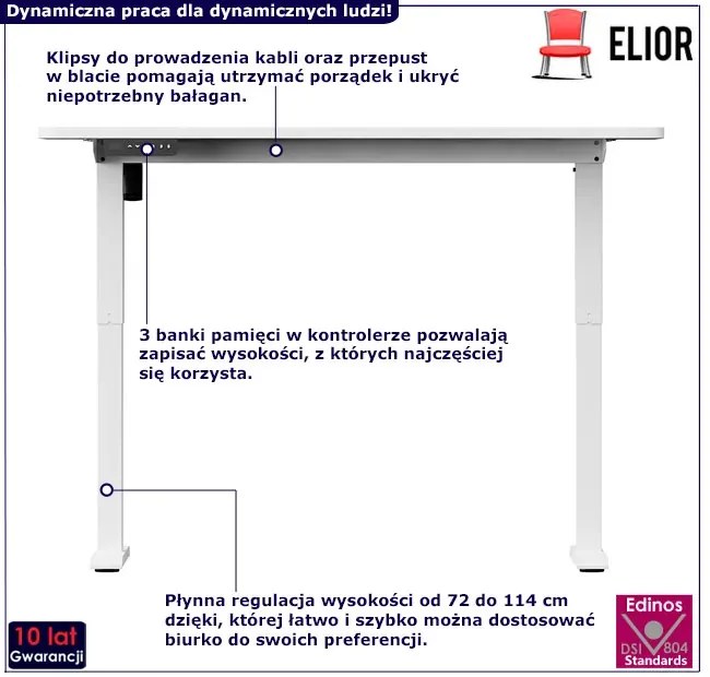 Białe Regulowane Biurko Elektryczne 120 Cm Basani 9X