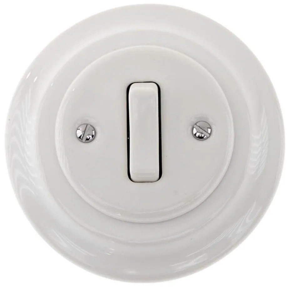 Bohemia-Design - Porcelanowy retro pojedynczy wyłącznik z ramką do dzwonka, biały