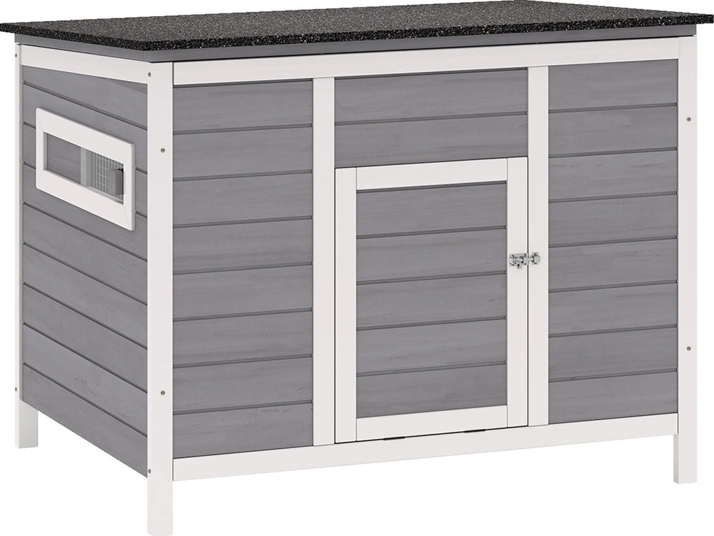 PawHut Domek dla kaczek odporny na warunki atmosferyczne z drewna z wyjmowanym spodem, przesuwanymi oknami, otwieranym dachem asfaltowym, 93x70x72cm, szary | Aosom PL