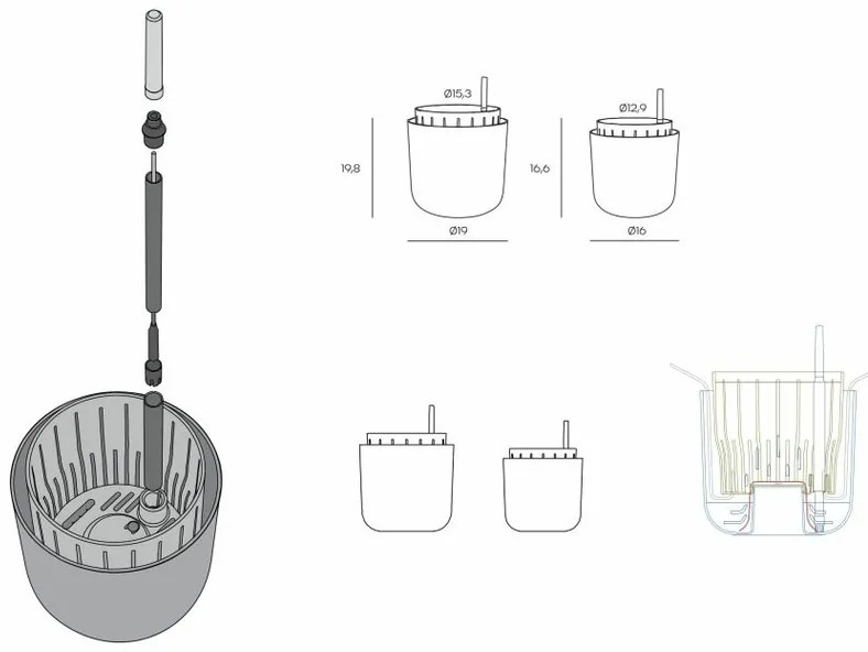 Plastia Doniczka samonawadniająca Tolita Air szary, śr. 16 cm, śred. 16 cm