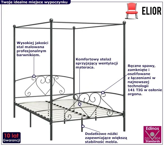 Szare metalowe łóżko z baldachimem 160x200 cm - Elox
