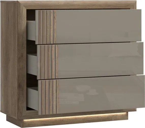 Komoda do sypialni z 3 szufladami Savona 211B, dąb antyczny/beżowy połysk