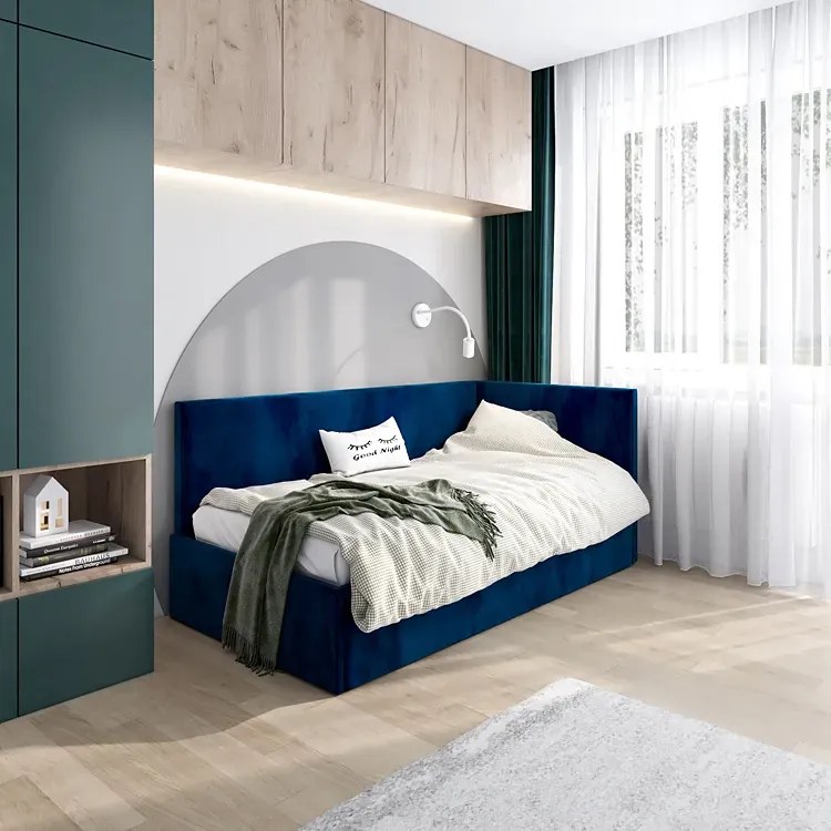 Granatowe łóżko z pojemnikiem K4-R96