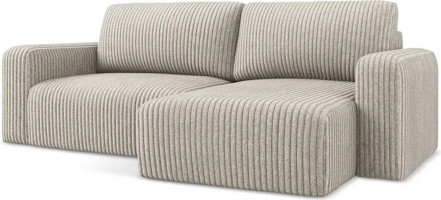 Beżowy sztruksowy rozkładany narożnik ze schowkiem (prawostronny/z szezlongiem) Kona – Makamii