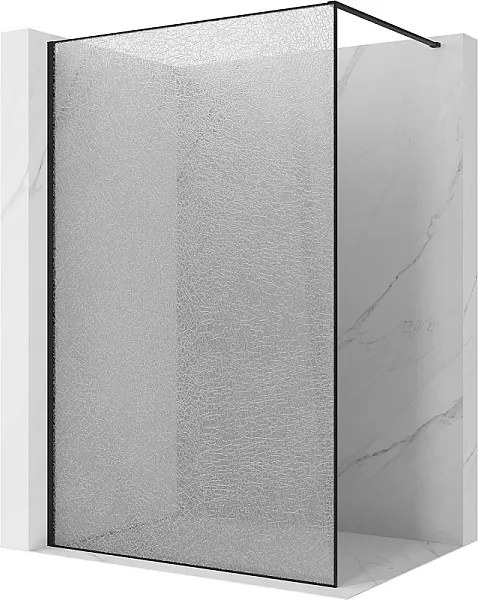 Mexen Kioto ścianka prysznicowa Walk-in 130 x 200 cm, crackle transparent 12 mm, czarna - 800-130-101-70-04-X