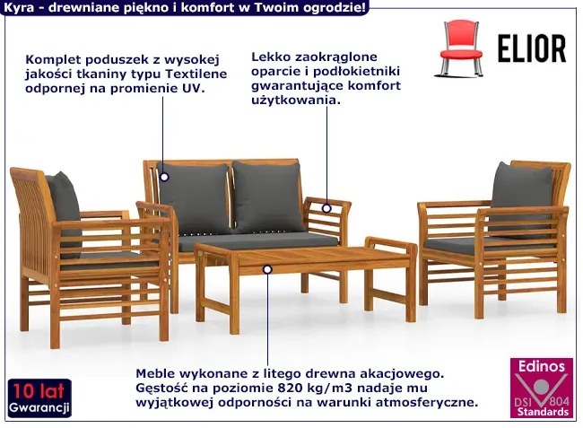 Drewniany 4 Częściowy Zestaw Ogrodowy Z Szarymi Poduszkami F6-B90