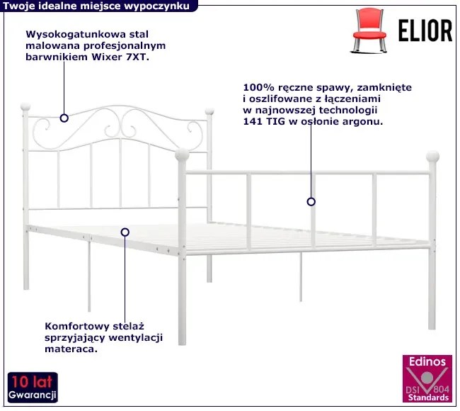 Białe pojedyncze łóżko metalowe 90x200 cm Olekso 3X