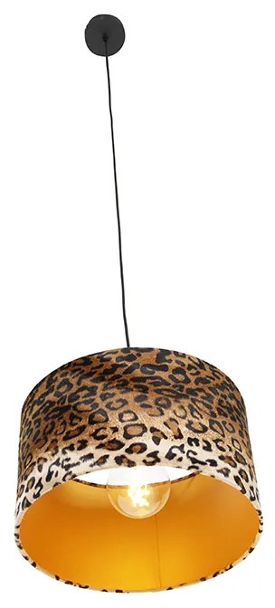 Nowoczesna lampa wisząca czarna z abażurem w panterkę 35 cm - Combi Nowoczesny Oswietlenie wewnetrzne