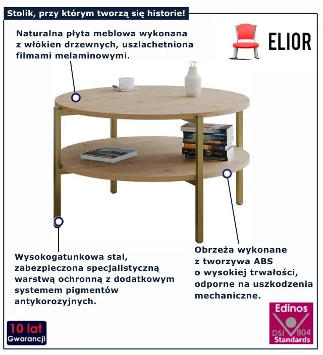 Stolik kawowy na złotym stelażu dąb artisan H2-L71