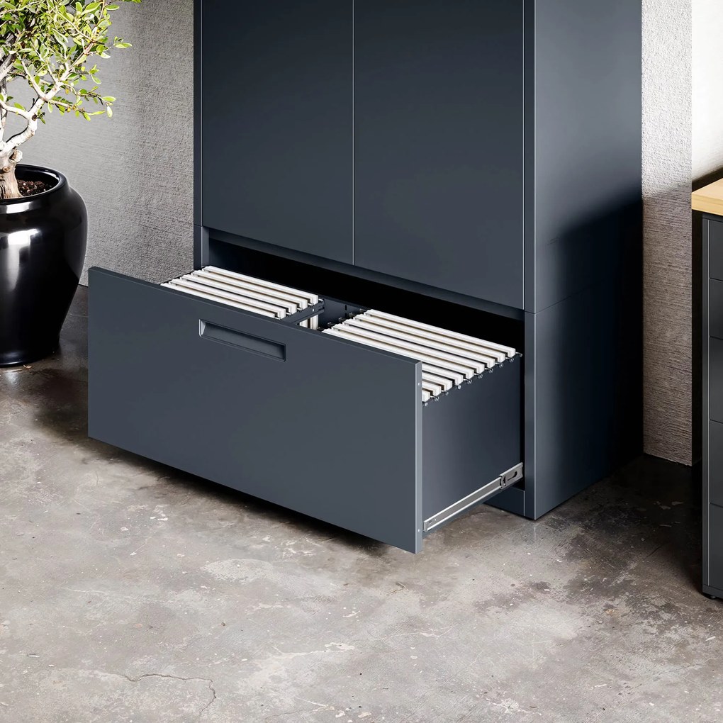 Szafa modułowa metalowa wielofunkcyjna z szufladą wysoką antracytowa MEGAN 1950 x 900 x 400 mm