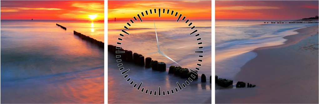 Obraz - Sunset, Baltic Sea, Poland (z zegarem) (90x30 cm)