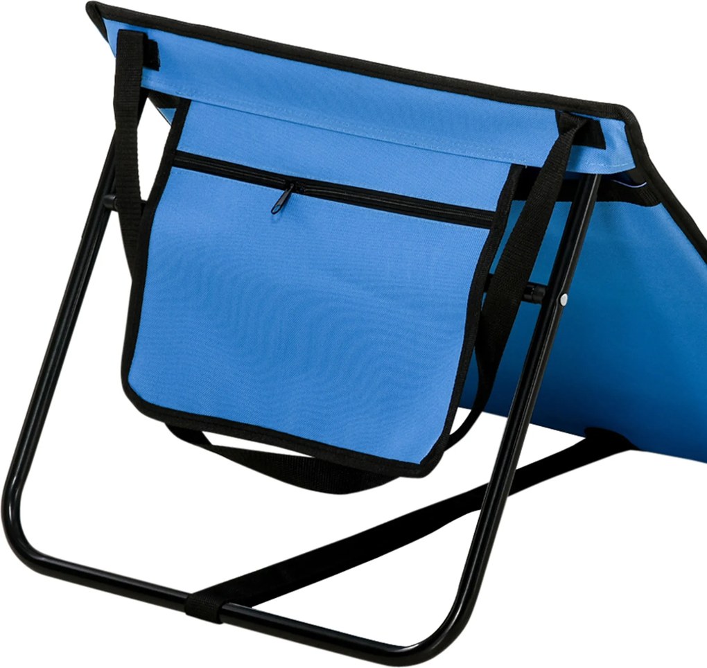 Outsunny Leżak plażowy, składany, z regulowanym oparciem, boczną kieszenią, miękką wyściółką, stalową ramą, Niebieski, 142x51x40 cm | Aosom PL