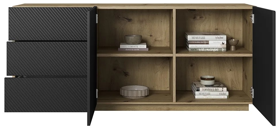 Komoda Asha 167 cm dwudrzwiowa z szufladami - artisan / czarny mat