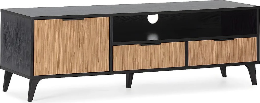 Kolumna TV Denis z 1 drzwiczką i 2 szufladami, kolor Czarny/Drewno