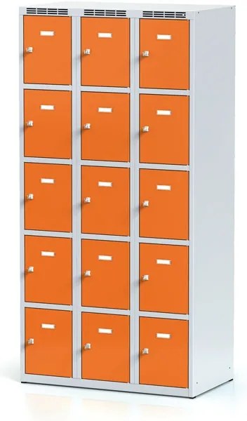 Alfa 3 Szafka skrytkowa S6, 15 schowków, 1800 x 900 x 500 mm, zamek obrotowy, drzwi pomarańczowe