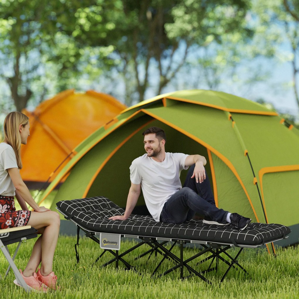 Outsunny Składane łóżko campingowe, z materacem, ergonomiczne, metalowy stelaż, Czarne