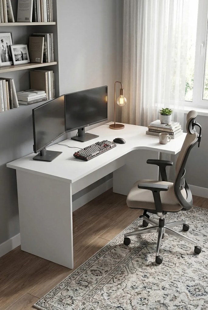 Białe narożne biurko do pracy T2-S45