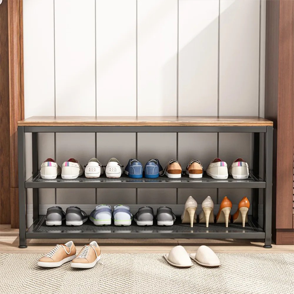 Szafka na buty z siedziskiem 73x45x30 cm – styl industrialny Loft, metal + MDF, brązowy rustykalny