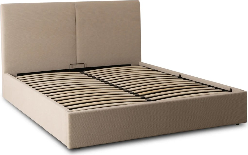 Łóżko Tapicerowane 160x200 cm MARSYLIA ze Stelażem i Pojemnikiem Dwuosobowe Sztruksowe Beżowe