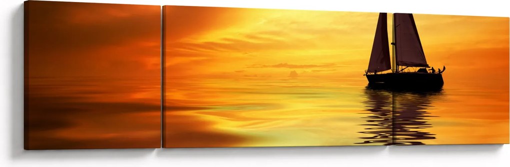 Obraz - Żaglówka o zachodzie słońca (170x50 cm)