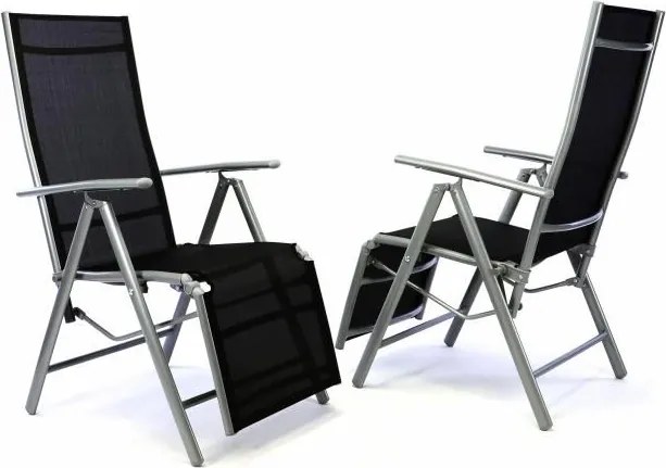 2x ustawialne krzesło ogrodowe z podnożnikiem - czarne