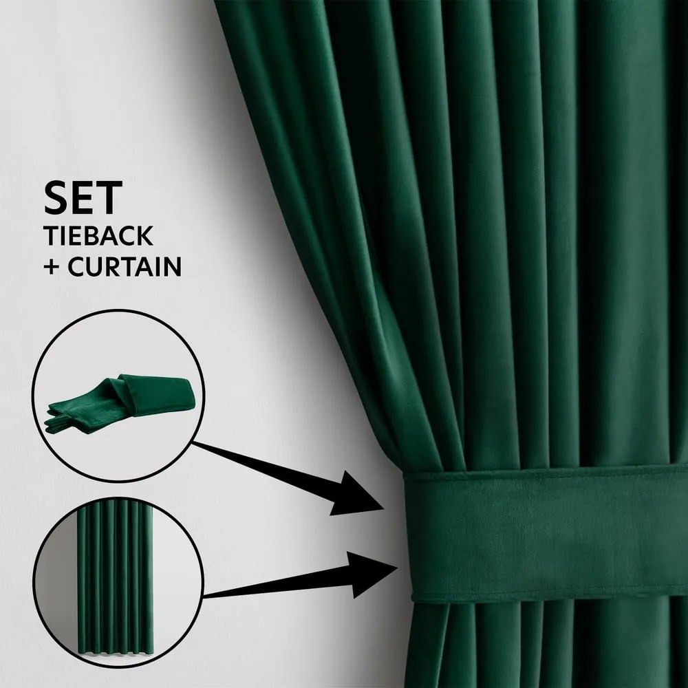 Ciemnozielona aksamitna zasłona częściowo zaciemniająca (dimout) 140x270 cm Eyelets – Restilo