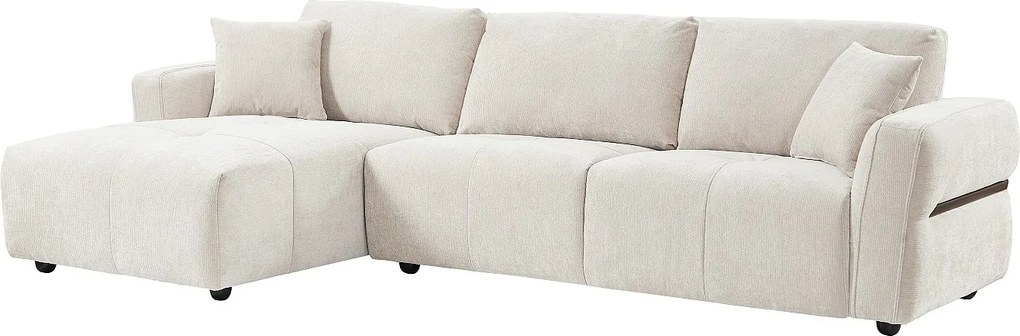 Kanapa narożna lewostronna z beżowej tkaniny teksturowanej GOSALO od Maison Céphy