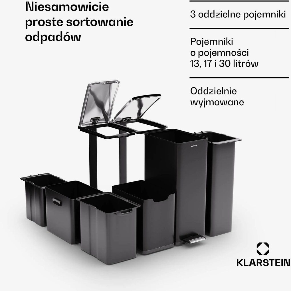 Klarstein Tiyo 3 w 1 Kosz na odpady 60 litrów