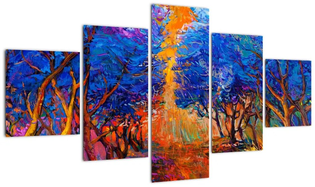 Obraz - Jesienne korony drzew, nowoczesny impresjonizm (125x70 cm)