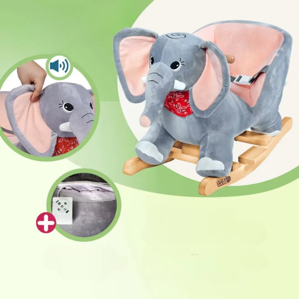 Pluszowy słoń na biegunach VICTOR z pasem bezpieczeństwa, szary Spielwerk