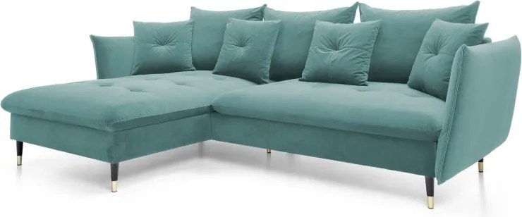 Narożnik GLAM Lewostronny z funkcją spania, zestaw z poduszkami wolnostojący tkanina RIVIERA 76 Miętowy DOMO HOME