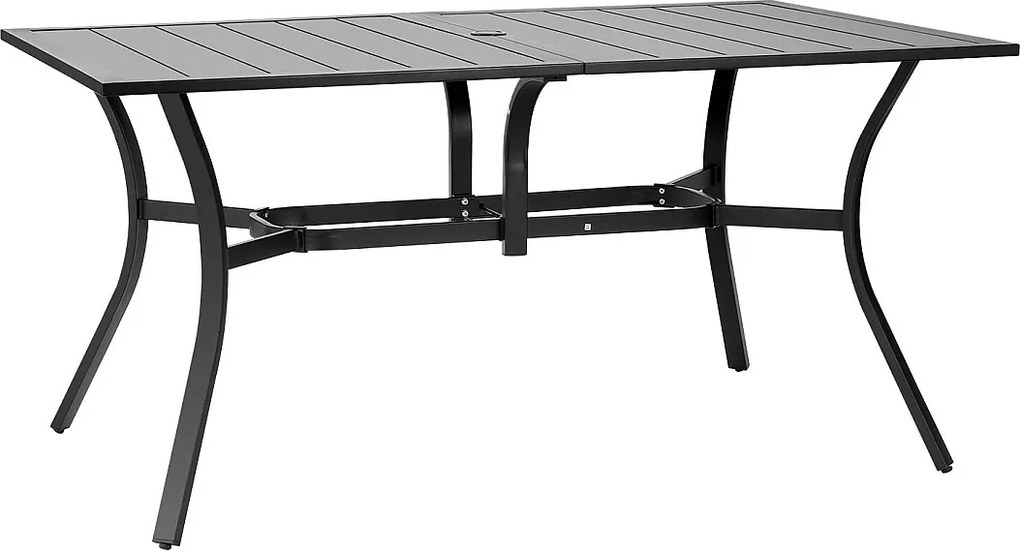 Stół do Jadalni SucceBuy na Taras Zewnętrzny 150 cm, Prostokątny Stół Bistro ze Stali I Metalu, dla 4-6 Osób, Otwór na Parasol 3.8 cm, Czarny