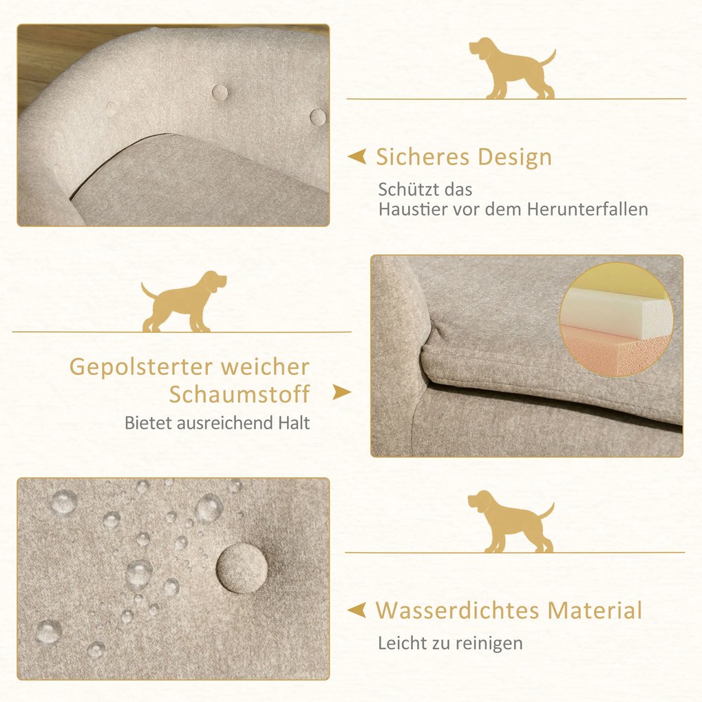 PawHut Sofa dla psa z poduszką, plusz, drewno sosnowe, beżowo-jasna szarość, 70x47x30cm | Aosom PL